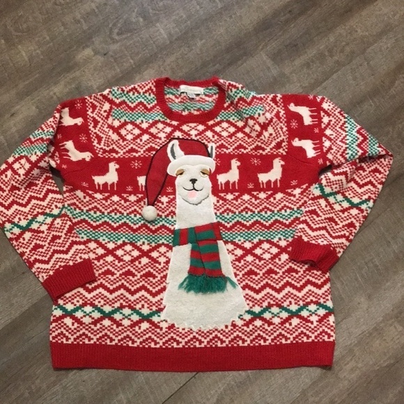 Jolly Sweaters Llama in Scarf and Santa Hat Ugly Christmas Sweater size XXL - Picture 3 of 17
